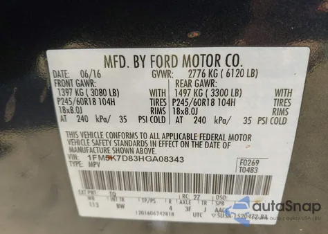 2017 Ford Explorer Xlt from USA, damaged, VIN 1FM5K7D83HGA08343